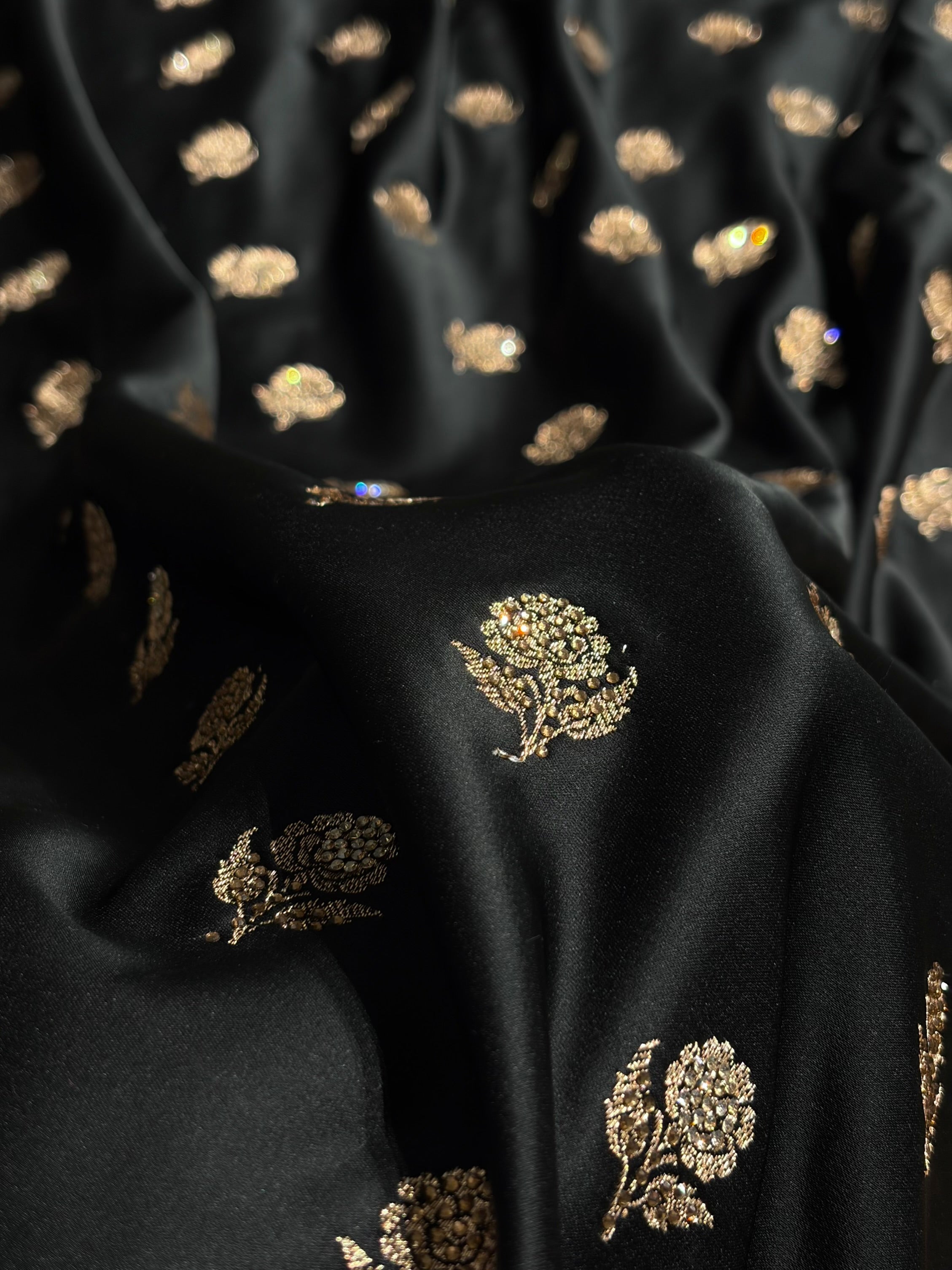 Banarasi Black Floral Booti With Swarovski Work Katan Silk Saree BSK23