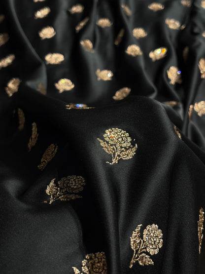 Banarasi Black Floral Booti With Swarovski Work Katan Silk Saree BSK23