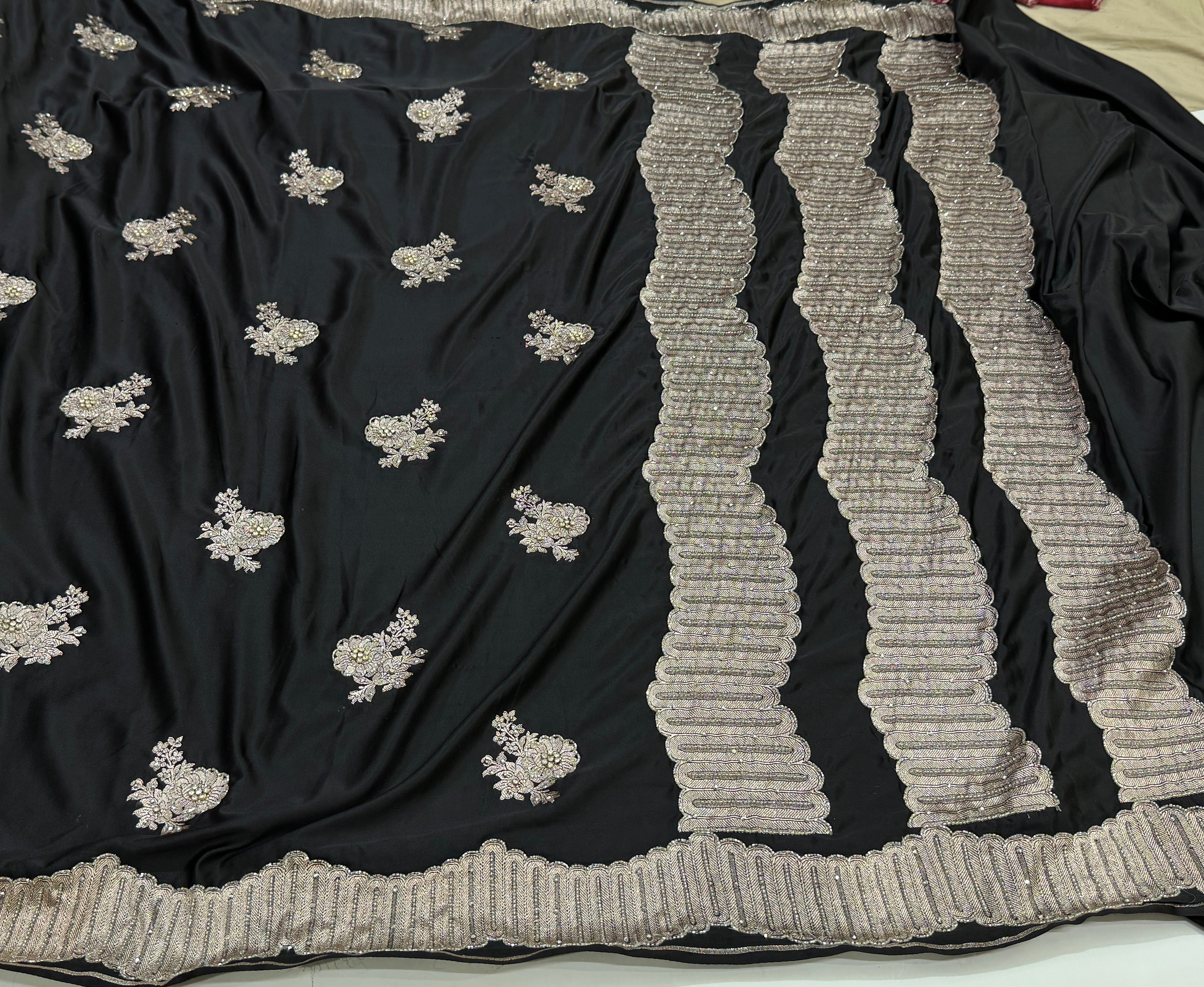 Beautiful Black Mashru Silk with Ari and stone work