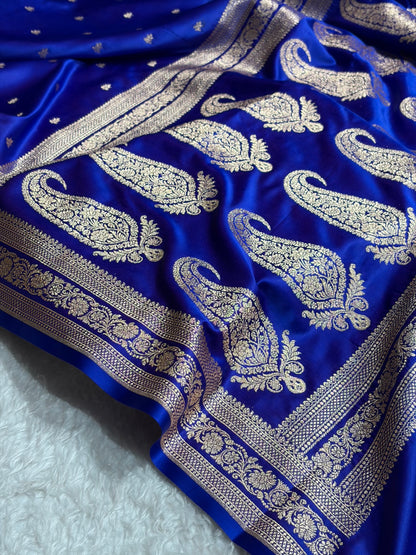 Banarasi Satin Katan Saree With Booti Pattern in Royal Blue Shades SK125