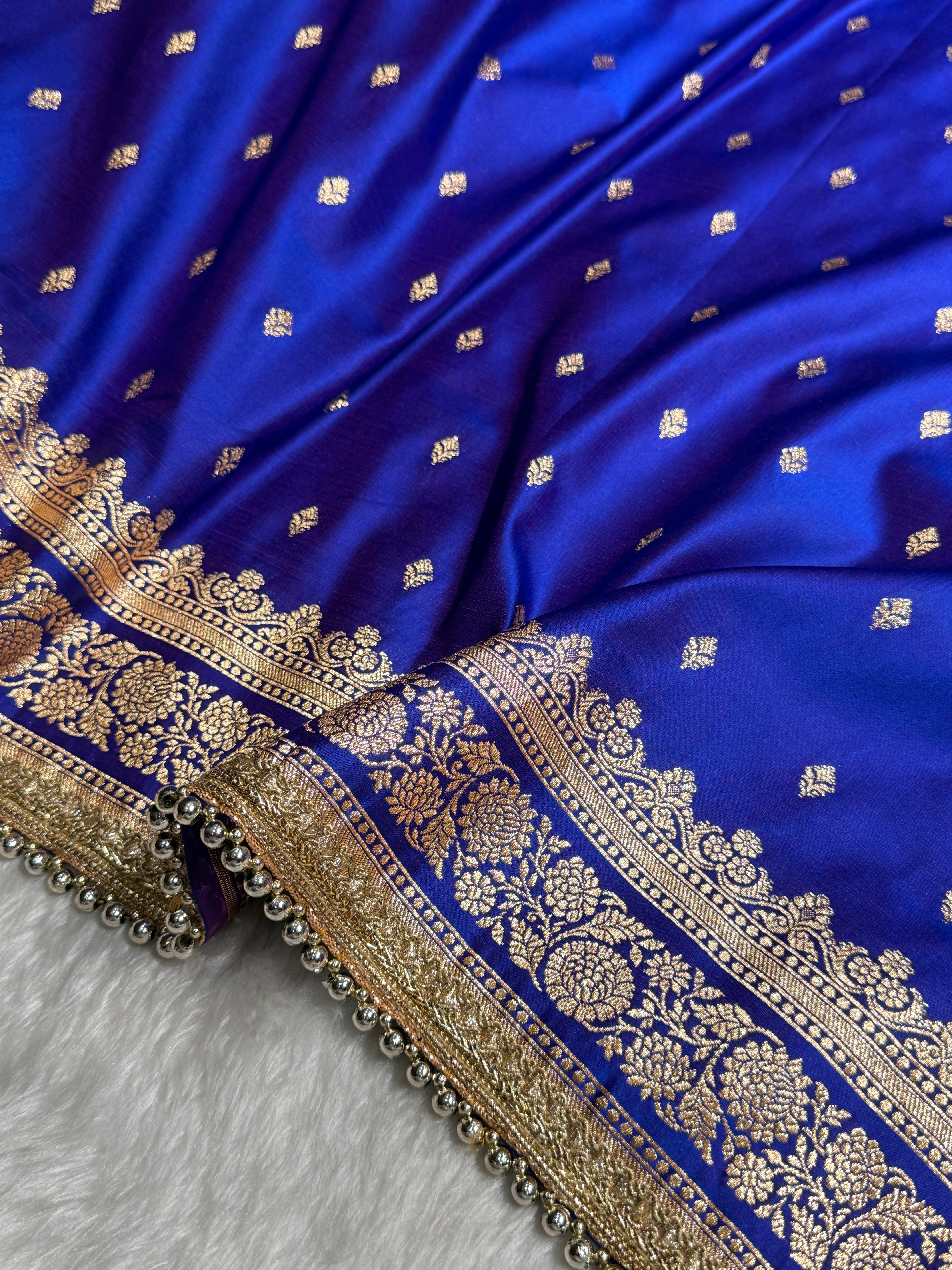 Royal blue Booti Pattern With Gotta Patti Satin Katan Silk Saree SKGP51