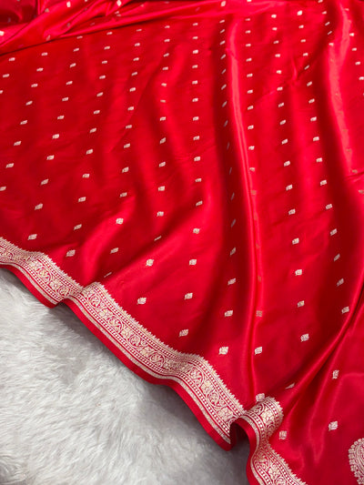 Premium Banarasi Satin Katan Saree in Red Shades SK90