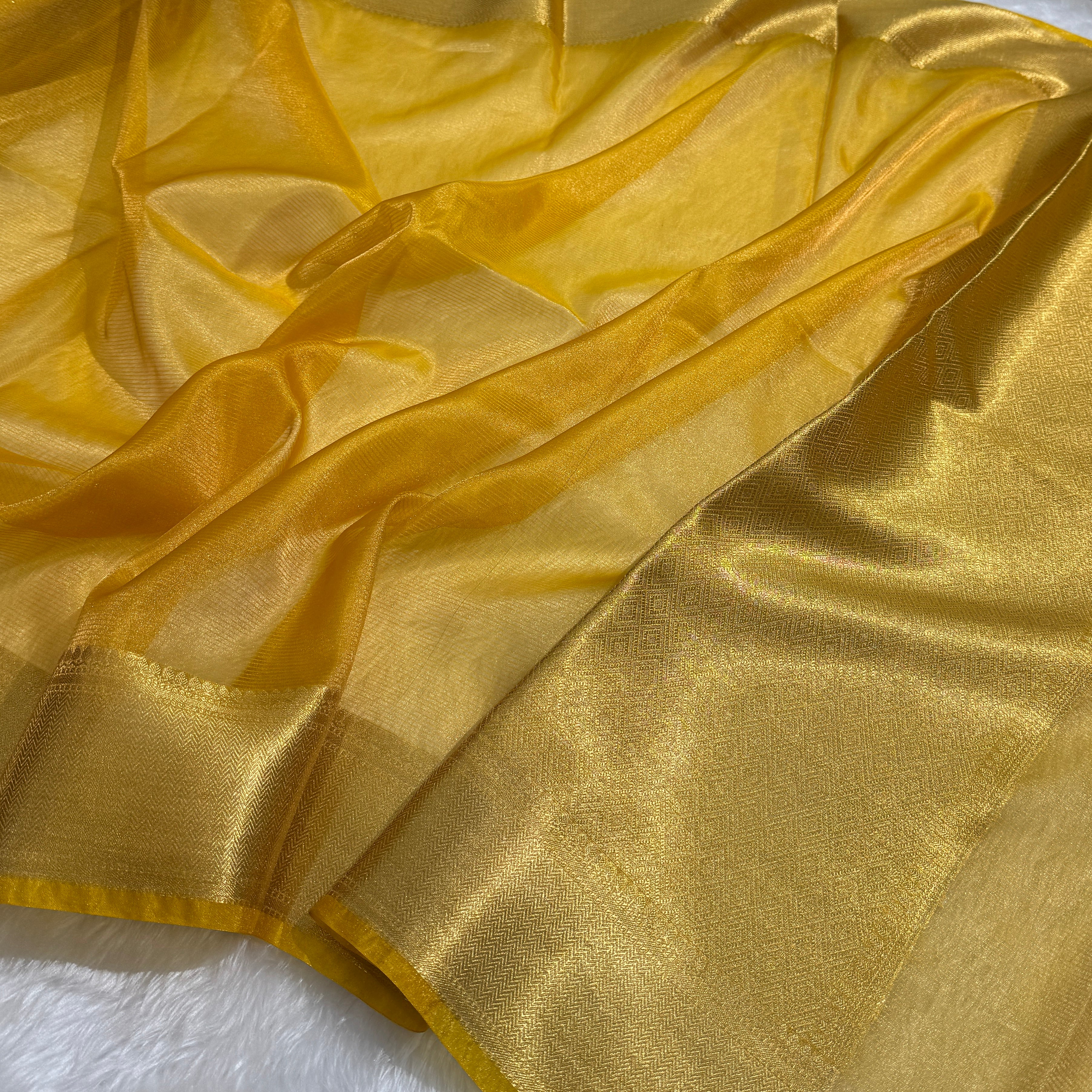 Mango yellow Shades Semi Pure Tissue Silk Saree T05