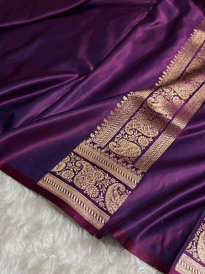 Banarasi Satin Katan Saree With Boota Pattern in Cross Wine Shades SK127