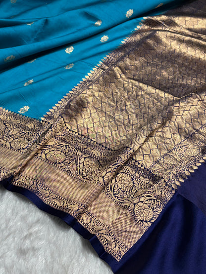 Contrast Firozi with Purple Shades Handwoven Pure Raw Mango Silk RM-56