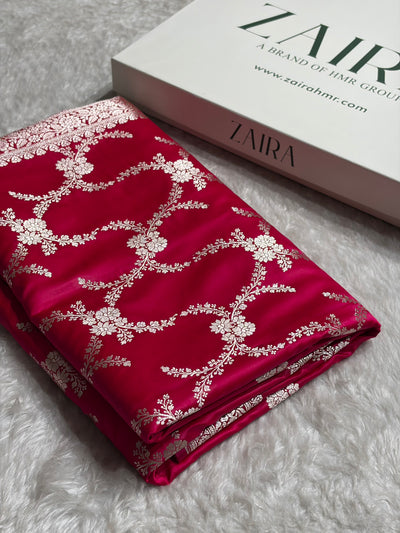 Rani Shades Banarasi With Floral Border Mashru Silk Saree MSM-127