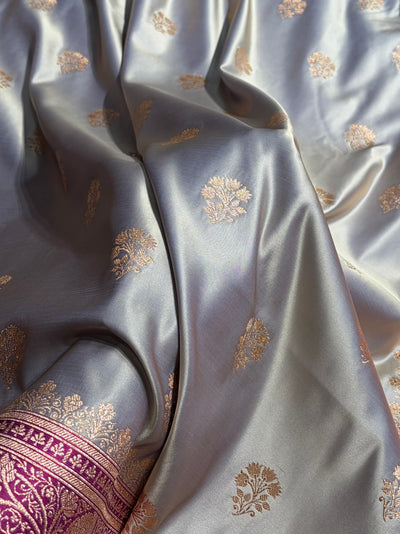 Cross Grey - Rani Banarasi Boota Katan Silk Saree SKM29