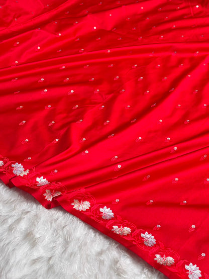 Red Floral Boota With Floral Border Mashru Silk Saree MSM 78