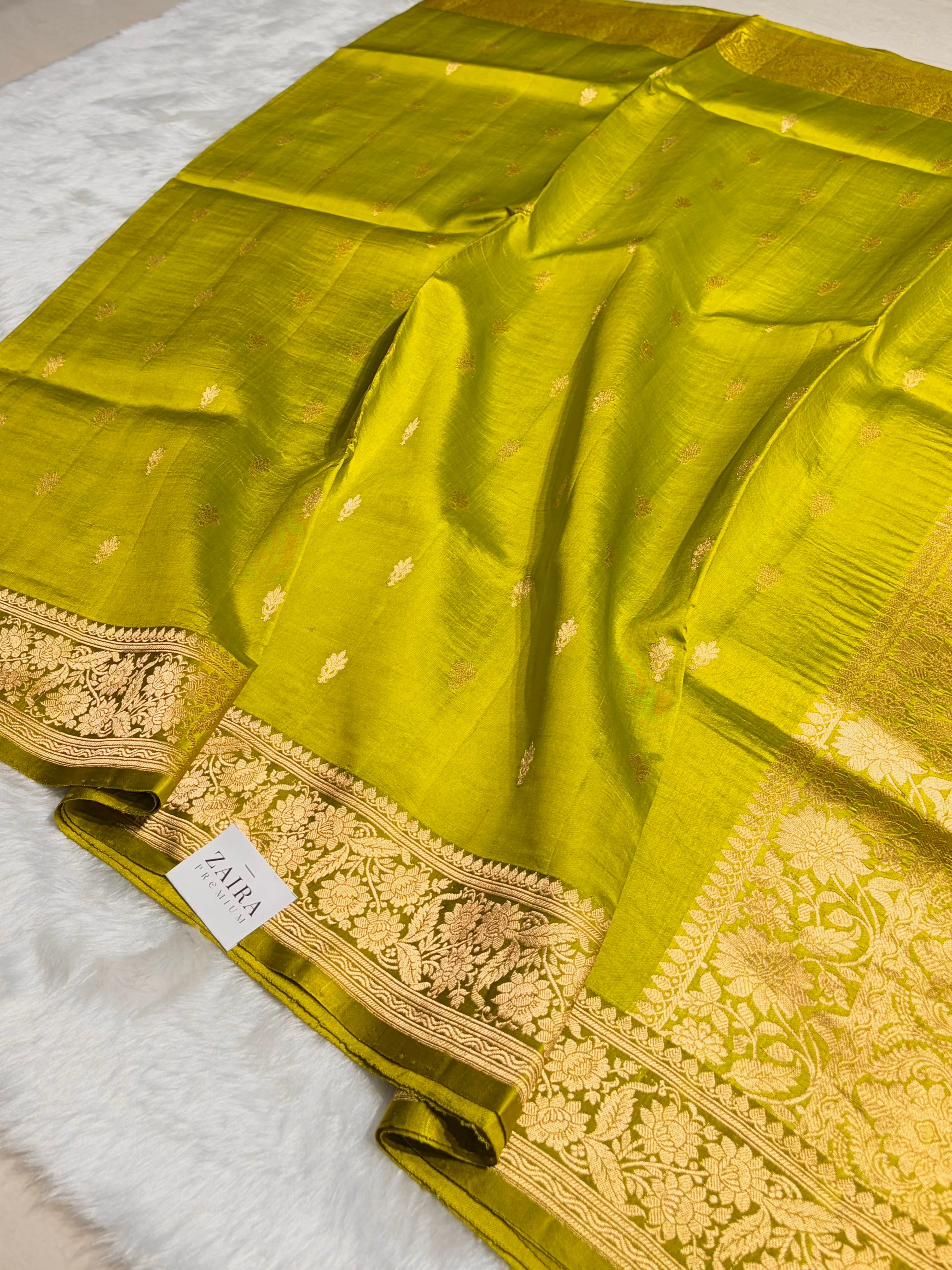 Green Shades Meena Boota Handwoven Raw Mango Silk RM-22