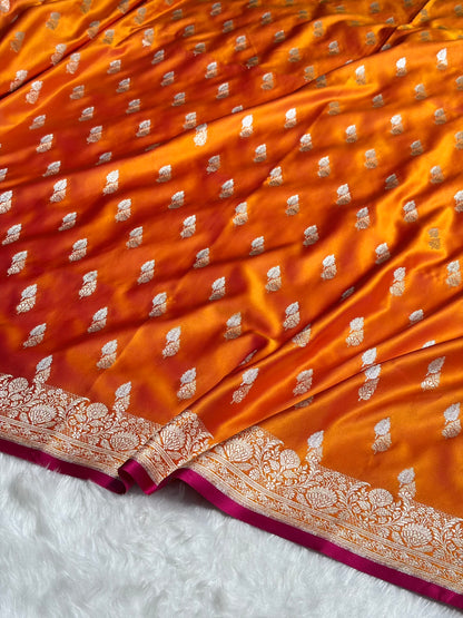 Fire Gold Shades Floral Booti Mashru Silk Saree MSM-69