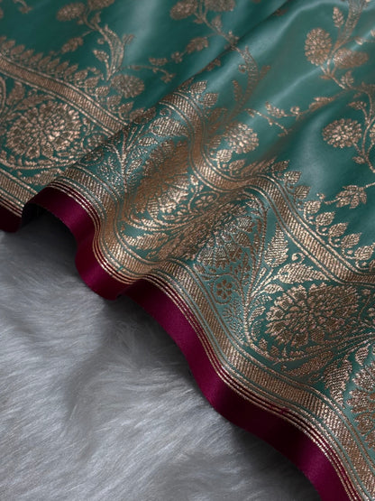 See Green Cross Satin Katan Silk Saree SK17