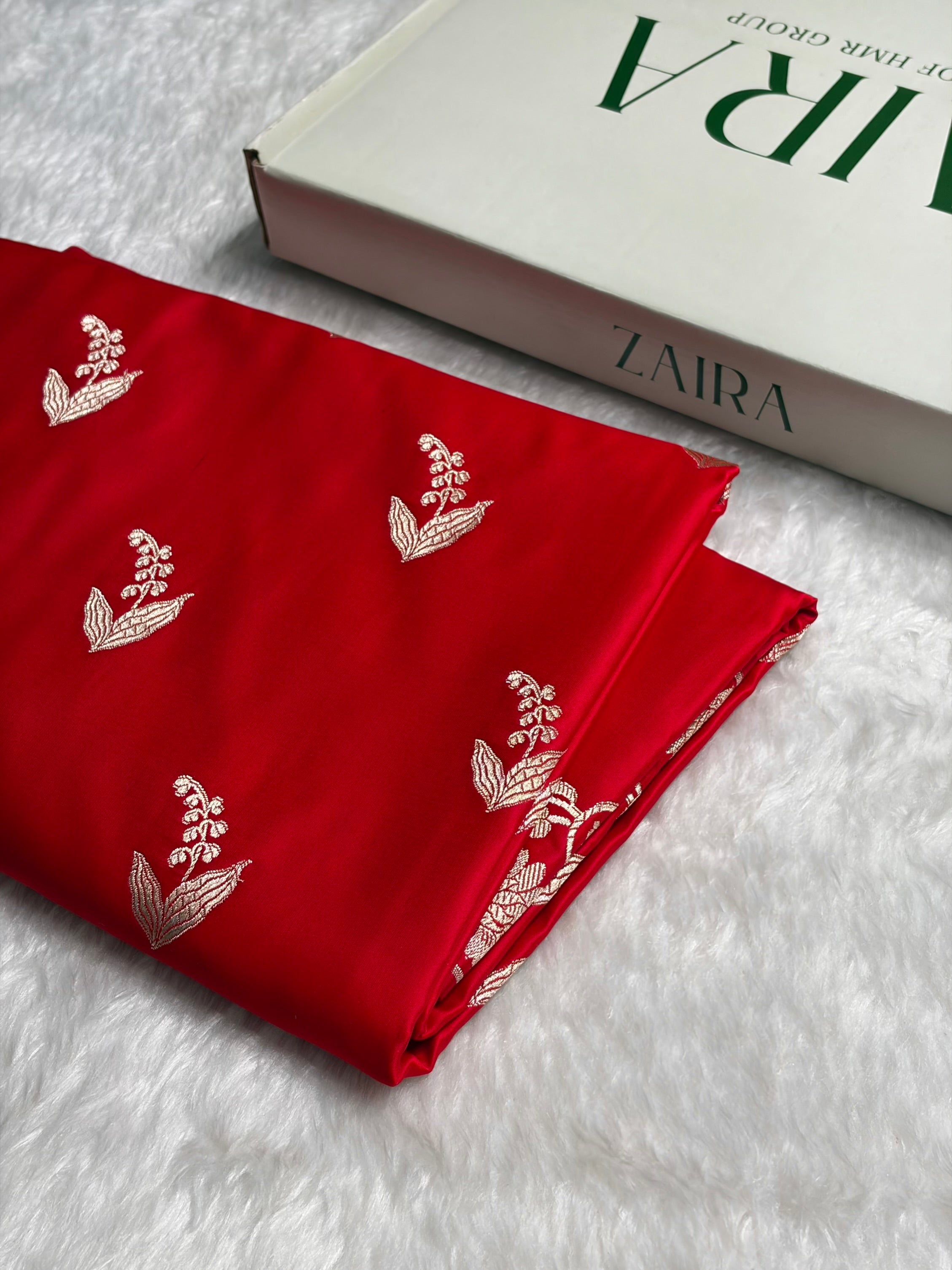 Red Boota With Floral Border Mashru Silk Saree MSM-90