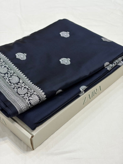 Navy Blue Shade With Booti Pattern Mashru Silk Saree