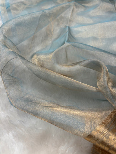 Sea Green Bananasi Floral Shades Pure Tissue Silk Saree PT-52