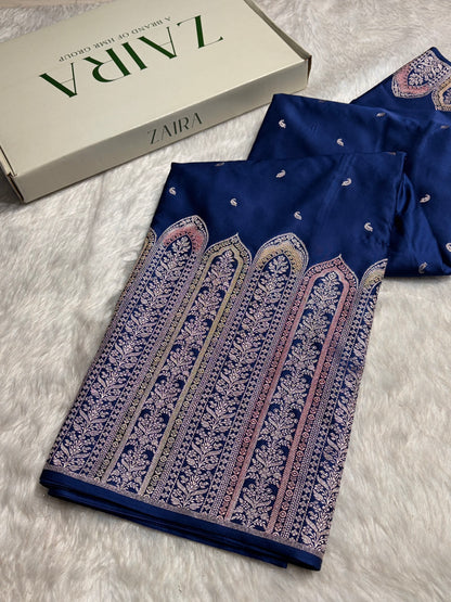 Skirt Border Royal Blue Minakari Mashru Silk Saree MS13