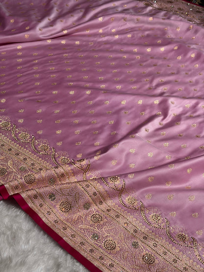 Banarasi Katan Silk Saree In light Lavender Shades With Swarovski Work BSK08