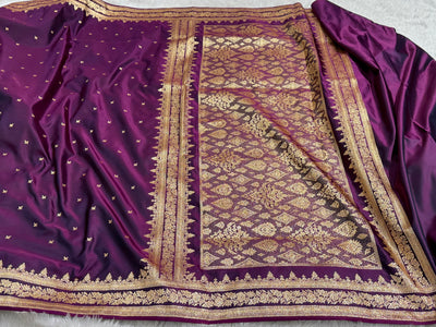 Premium Wine Banarasi Booti Katan Silk Saree