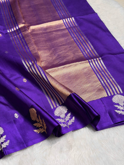 Royal Blue Shades Boota Handwoven Pure Katan Raw Mango Silk RM-12