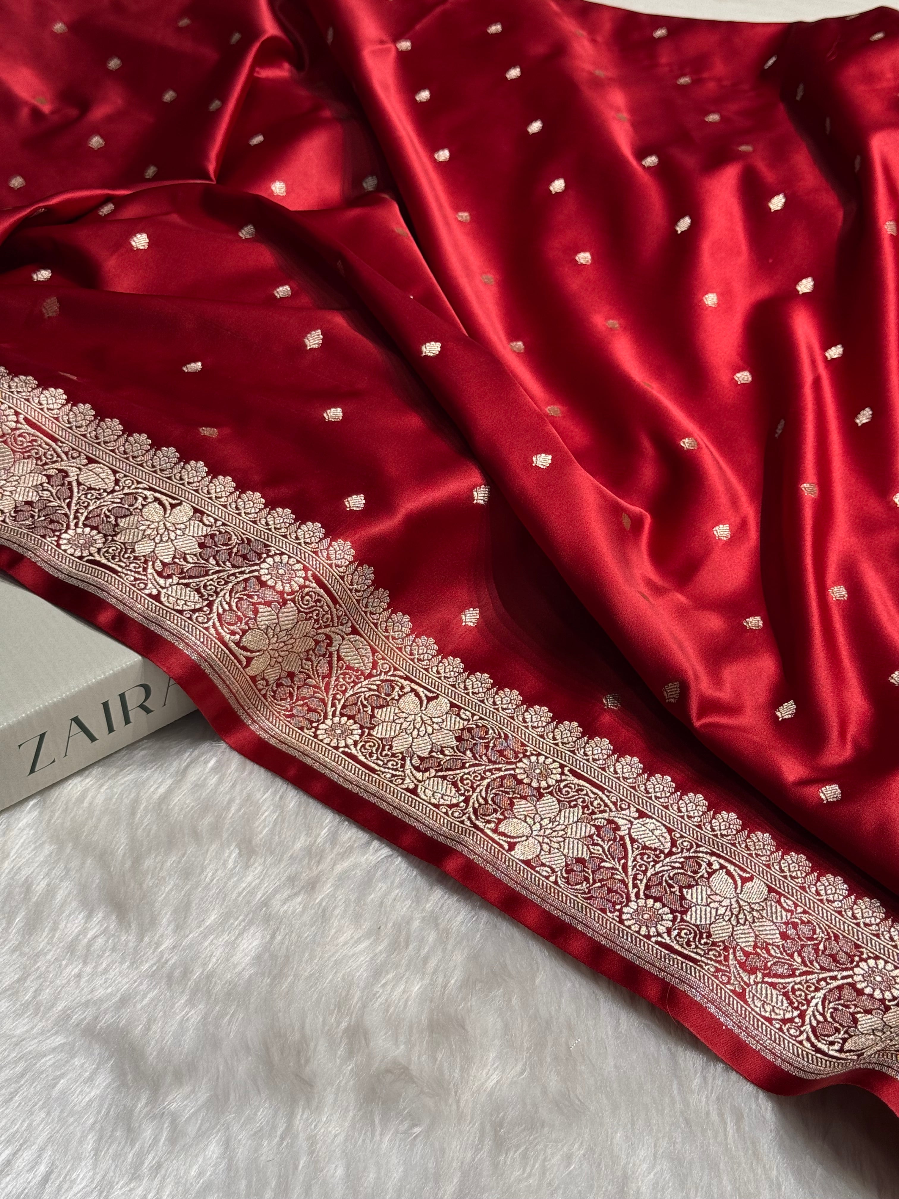 Premium Maroon Shades Floral Border Mashru Silk Saree