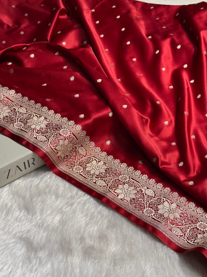 Premium Maroon Shades Floral Border Mashru Silk Saree