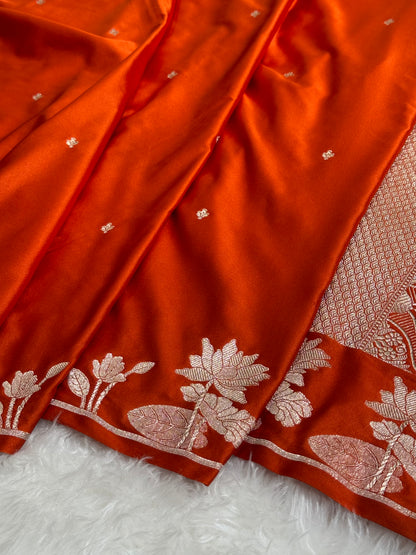 Rust Orange Booti Motif Mashru Silk Saree