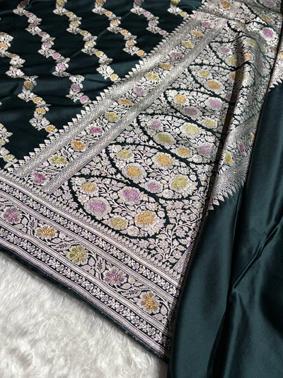 Black Shade With Cross Minakari Mashru Silk Saree