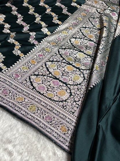 Black Shade With Cross Minakari Mashru Silk Saree