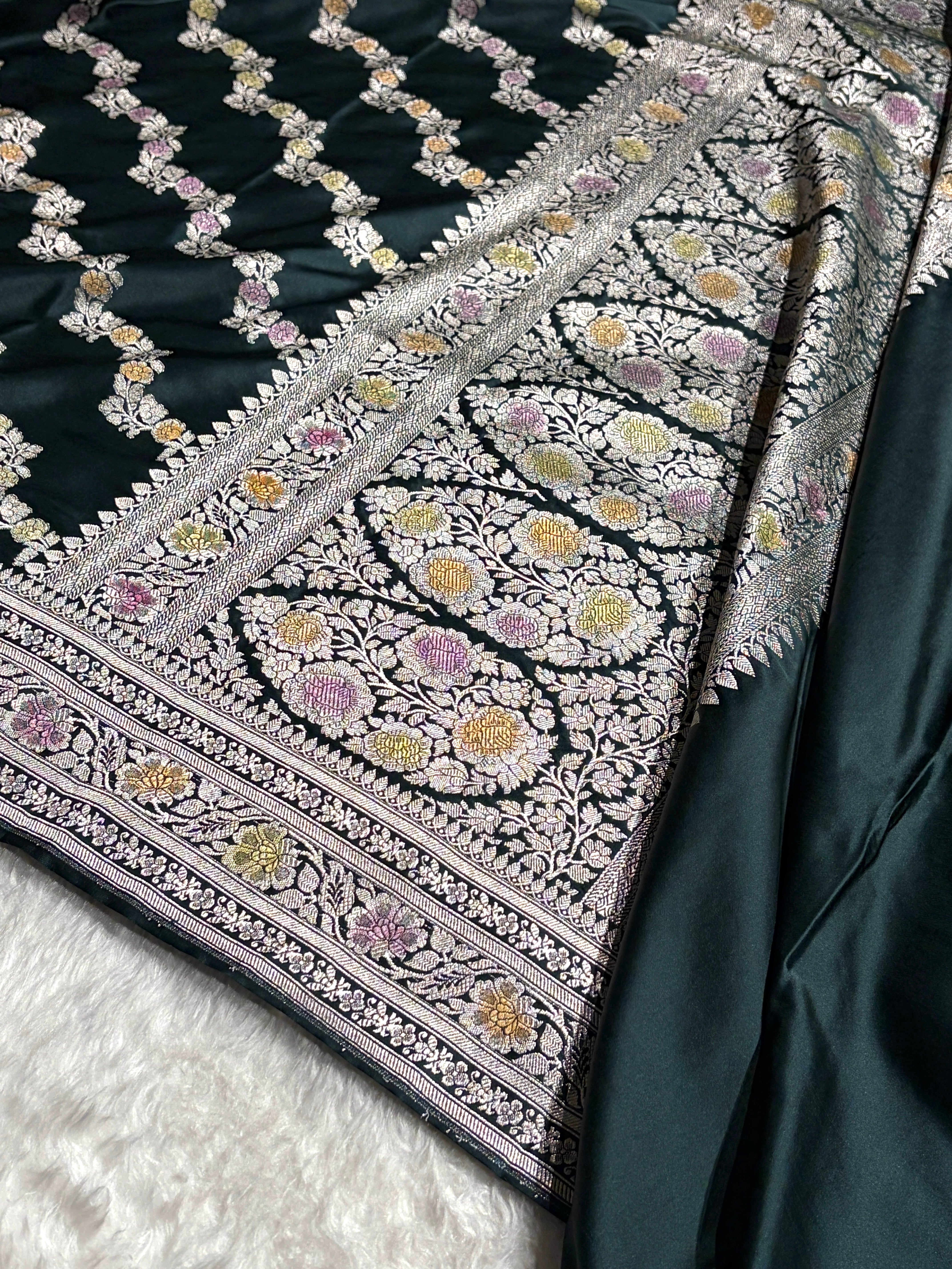 Black Shade With Cross Minakari Mashru Silk Saree