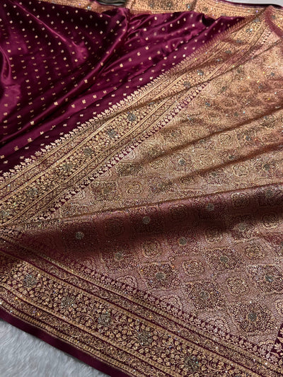 Banarasi Satin Katan Saree With Swarovski Work in Chocolate Shades BSK88