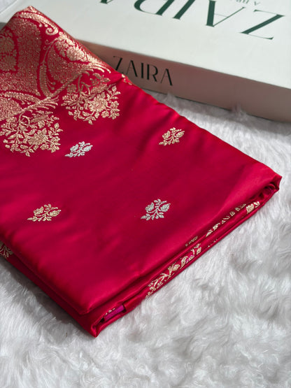 Cross Red Shades Banarasi With Floral Border Mashru Silk Saree MSM-126