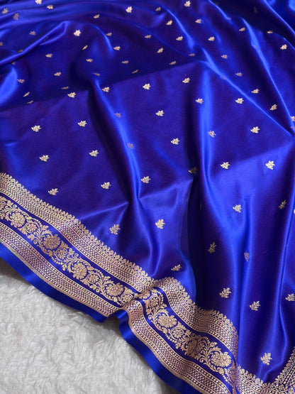 Banarasi Satin Katan Saree With Booti Pattern in Royal Blue Shades SK125