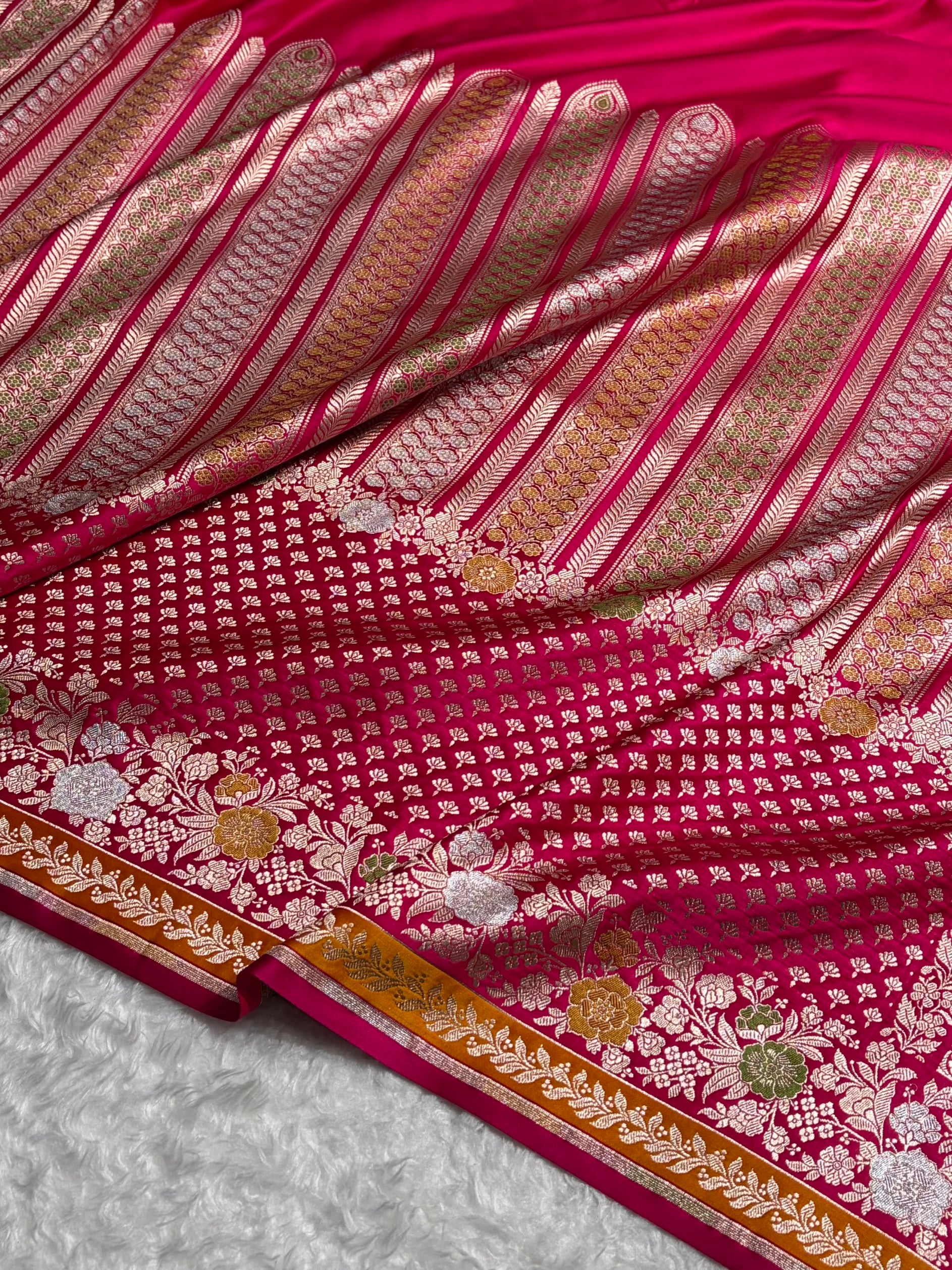 Banarasi Rani Shades Floral Minakari Skirt Border Mashru Silk Saree MSM-83