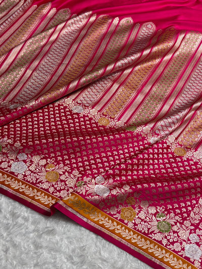 Banarasi Rani Shades Floral Minakari Skirt Border Mashru Silk Saree MSM-83