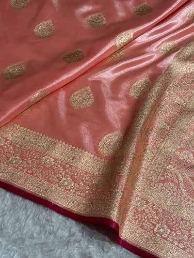 Ultra Light Weight Satin Silk Boota in Peach Shades SS05