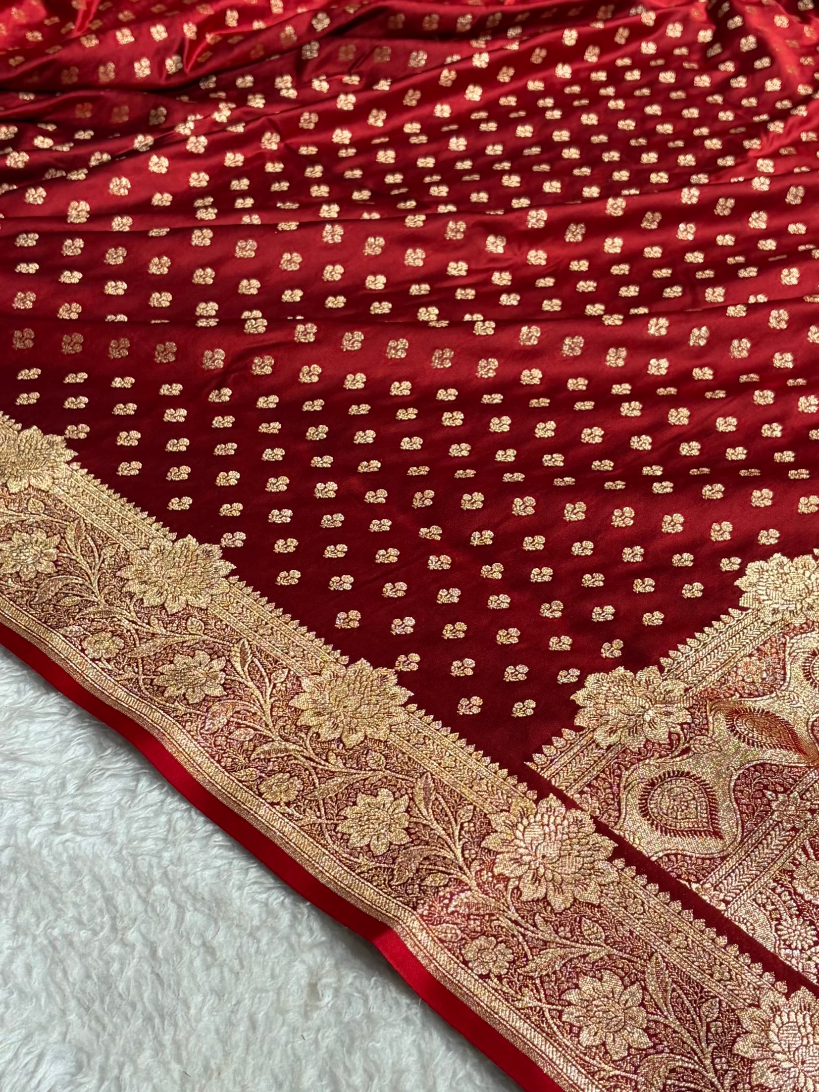 Maroon Shades Booti Satin Katan Silk saree