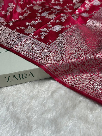 Ruby Pink Shades Jaal Pattern Mashru Silk Saree MS57