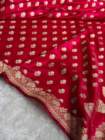 Banarasi Satin Silk Meena Boota in Red Shades SS38