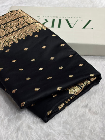 Banarasi Black Shades Booti Pattern Satin Katan Silk Saree SK51
