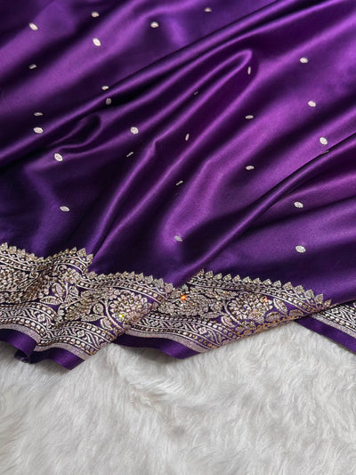 Banarasi Purple Shades Booti With Swarovski Stone Work Mashru Silk Saree BMCS65