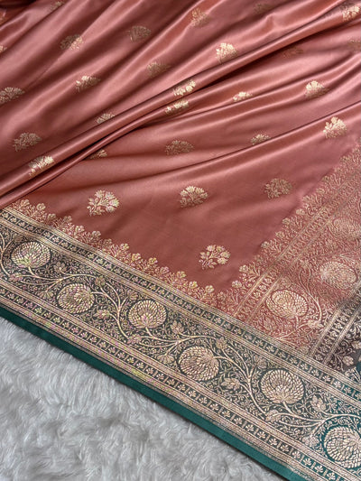 Dusty Mauve - Turquoise Banarasi Boota Katan Silk Saree SKM29