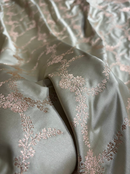 Light Pista Shades Banarasi With Floral Border Mashru Silk Saree MSM-127