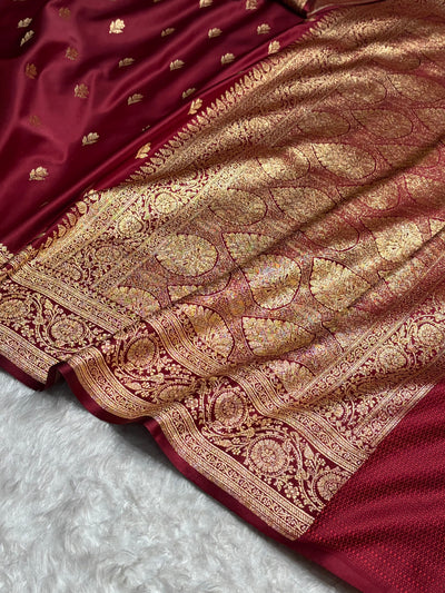 Banarasi Satin Katan Saree in Garnet Shades SK87