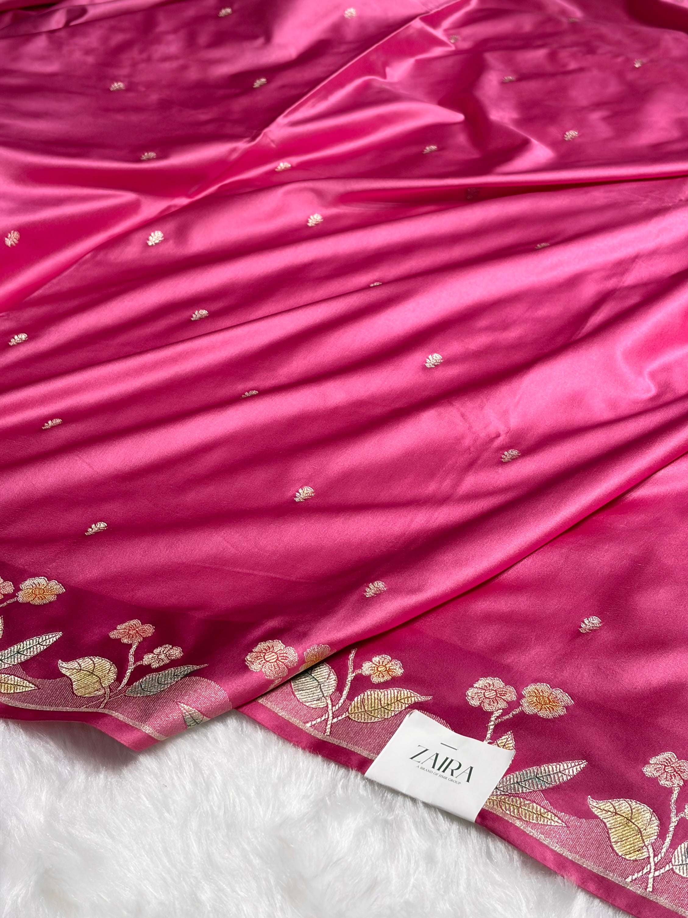 Banarasi Baby Pink Shades Minakari Booti Mashru Silk Saree MS58