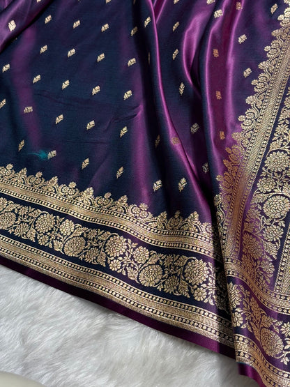 Purple Shades Booti Pattern Satin Katan Silk Saree SK51