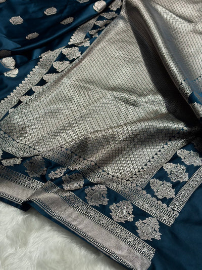 German Blue Boota Motif Mashru Silk Saree MCS43