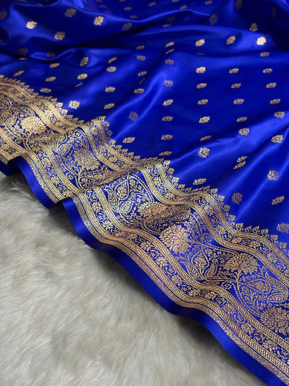 Royal Blue Booti Pattern Satin Katan Silk Saree SK53