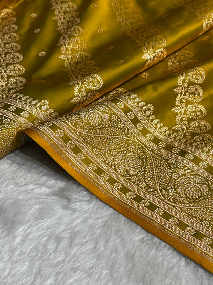 Liril Mahendi Shades Cross Floral Pattern Satin Katan Silk Saree SK79