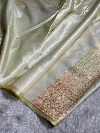 Royal Blue Contrast Beige Shades Jaal Pattern Banarasi Satin Silk Saree SS47