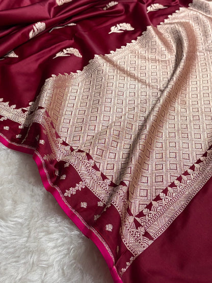 Garnet Floral Booti Motif Mashru Silk Saree MSM-08