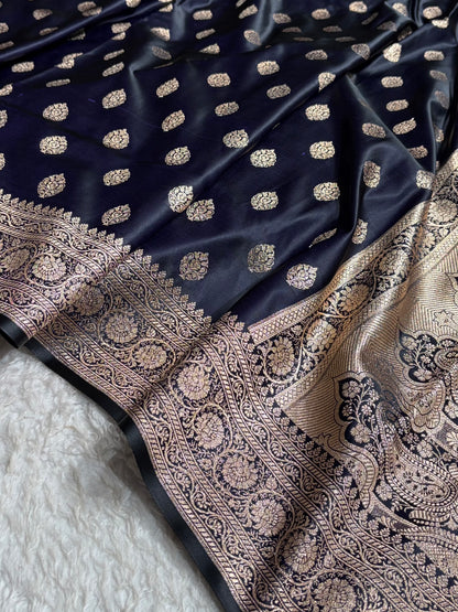 Boota Katan Silk Saree In Dark Navy Blue Shades SK02